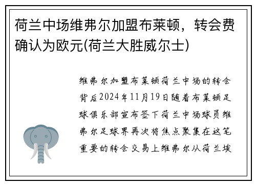 荷兰中场维弗尔加盟布莱顿，转会费确认为欧元(荷兰大胜威尔士)