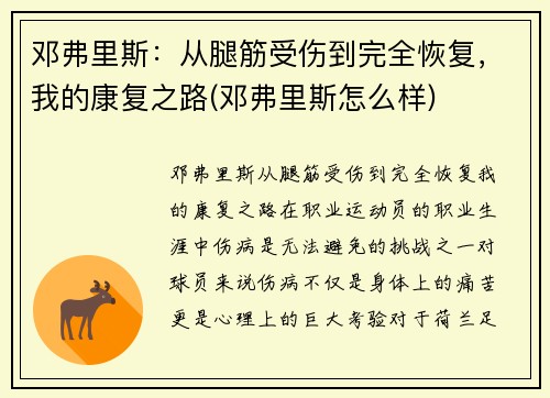 邓弗里斯：从腿筋受伤到完全恢复，我的康复之路(邓弗里斯怎么样)
