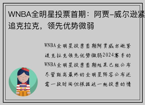 WNBA全明星投票首期：阿贾-威尔逊紧追克拉克，领先优势微弱
