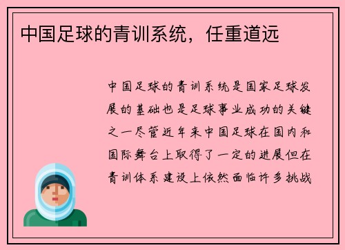 中国足球的青训系统，任重道远